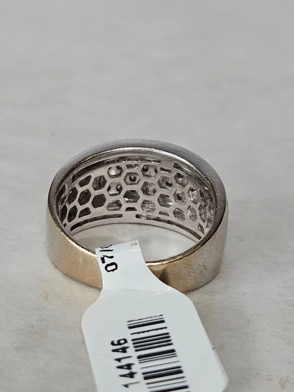 10K White Gold Pave Round Cut Diamond Wide Band Cocktail Ring 12mm Size 8